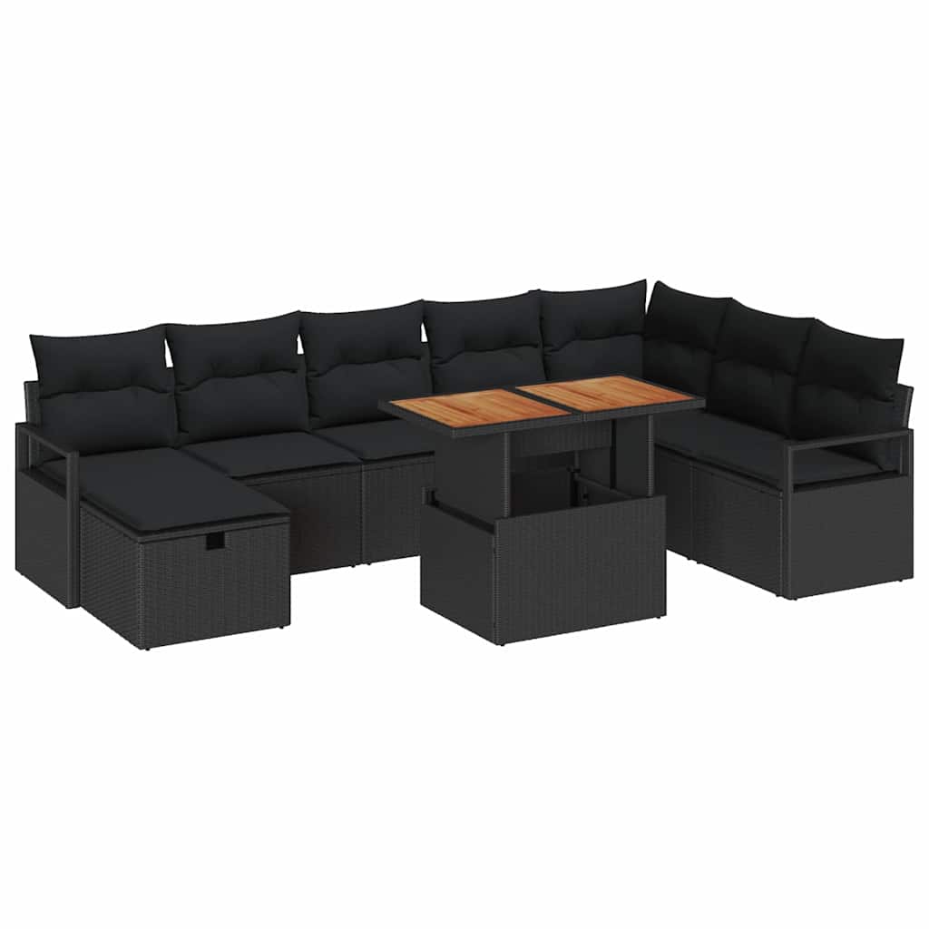 Tuin Sofa Set 9 pcs Zwart poly rattan is nu te koop bij PeponiXL, paradijselijk wonen!