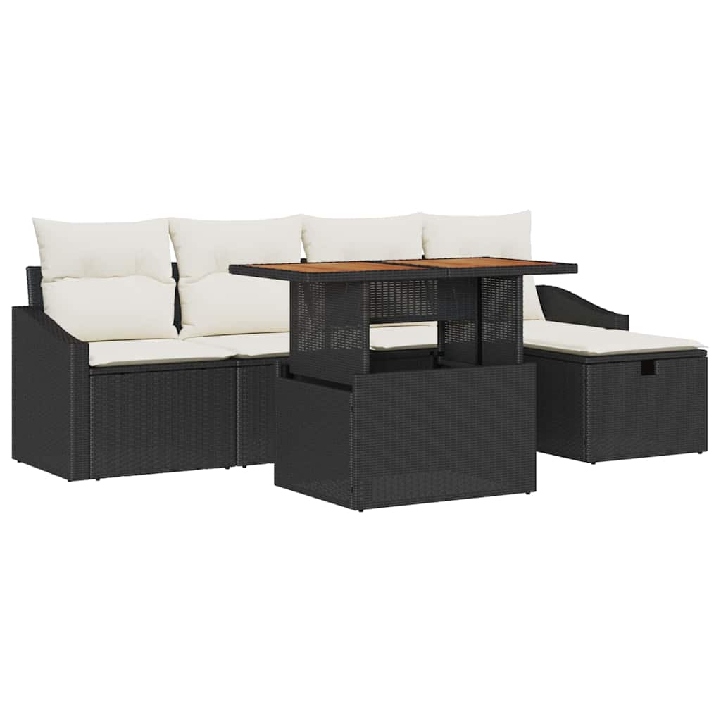 Tuin Sofa Set 6 pcs Zwart poly rattan is nu te koop bij PeponiXL, paradijselijk wonen!