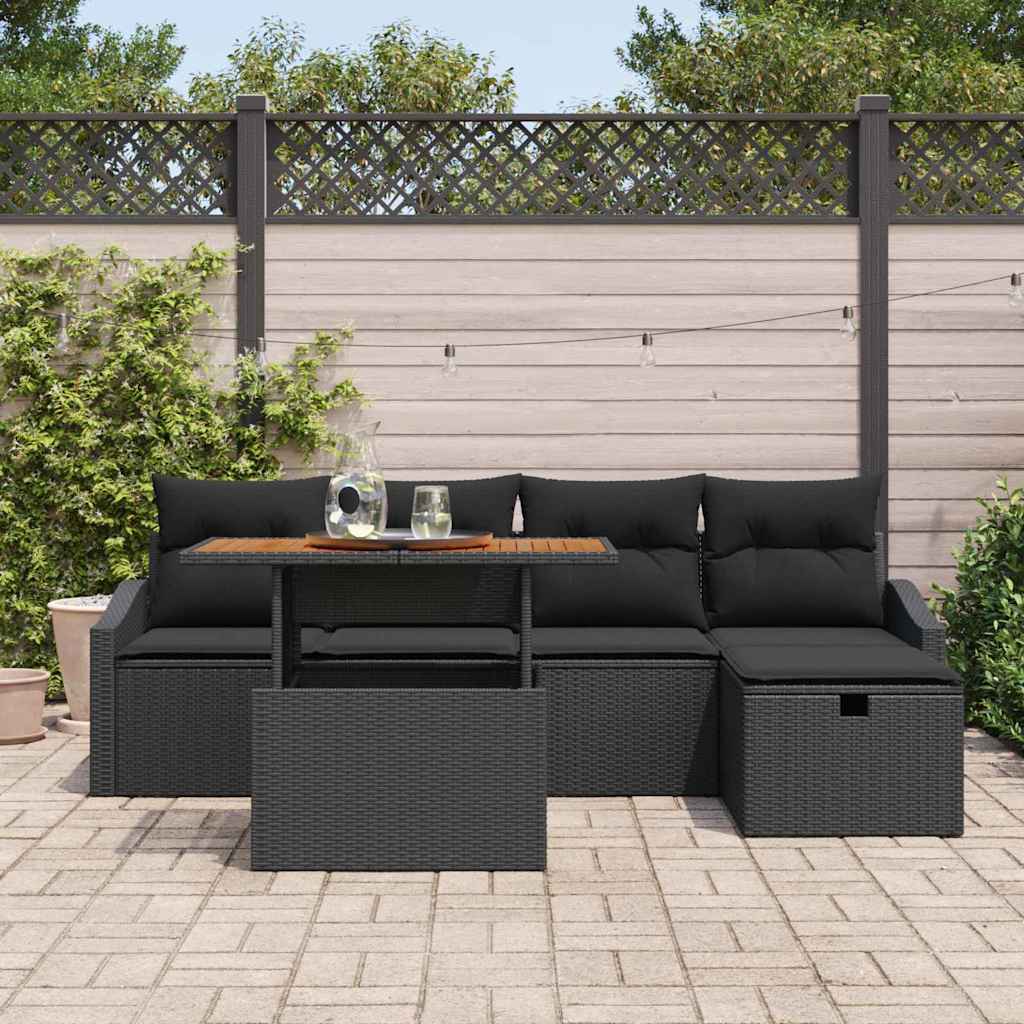 Tuin Sofa Set 6 pcs Zwart poly rattan is nu te koop bij PeponiXL, paradijselijk wonen!