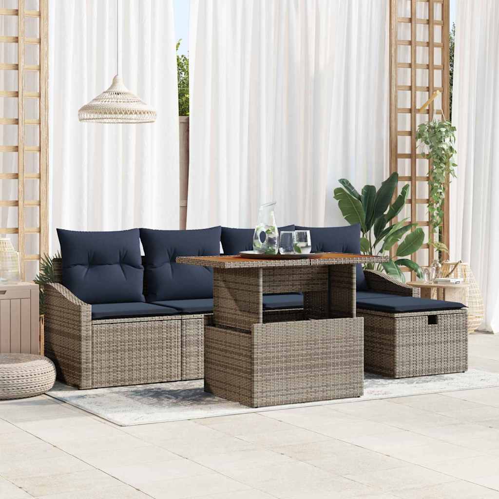Tuin Sofa Set 6 pcs Grijs poly rattan is nu te koop bij PeponiXL, paradijselijk wonen!