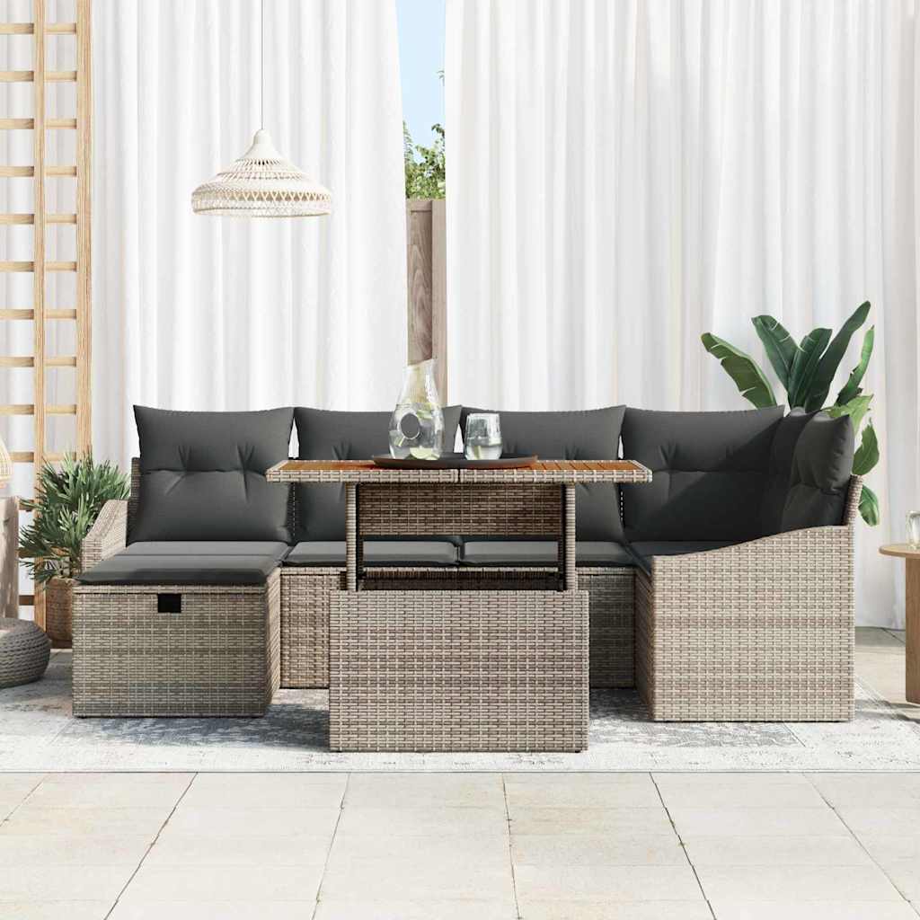 Tuin Sofa Set 7 pcs Grijs poly rattan is nu te koop bij PeponiXL, paradijselijk wonen!