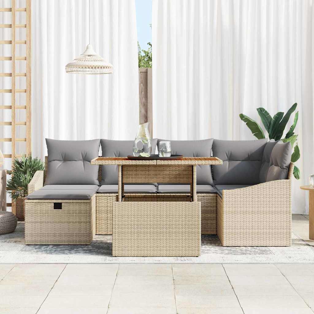 Tuin Sofa Set 7 pcs Beige poly rattan is nu te koop bij PeponiXL, paradijselijk wonen!
