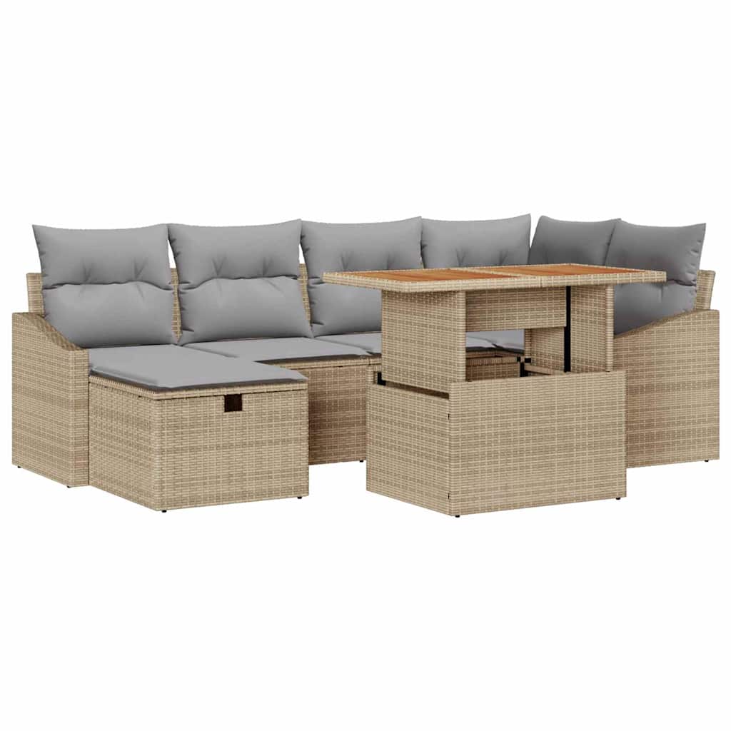 Tuin Sofa Set 7 pcs Beige poly rattan is nu te koop bij PeponiXL, paradijselijk wonen!