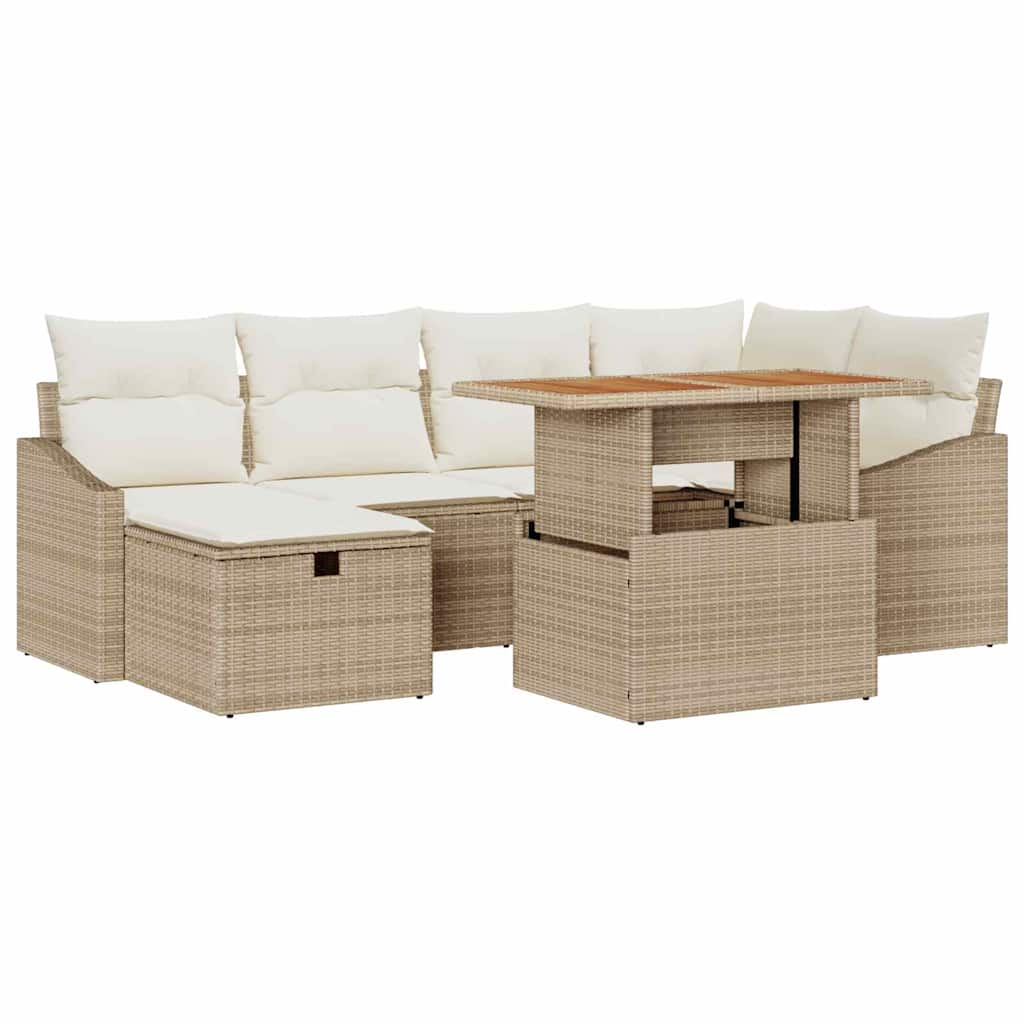Tuin Sofa Set 7 pcs Beige poly rattan is nu te koop bij PeponiXL, paradijselijk wonen!