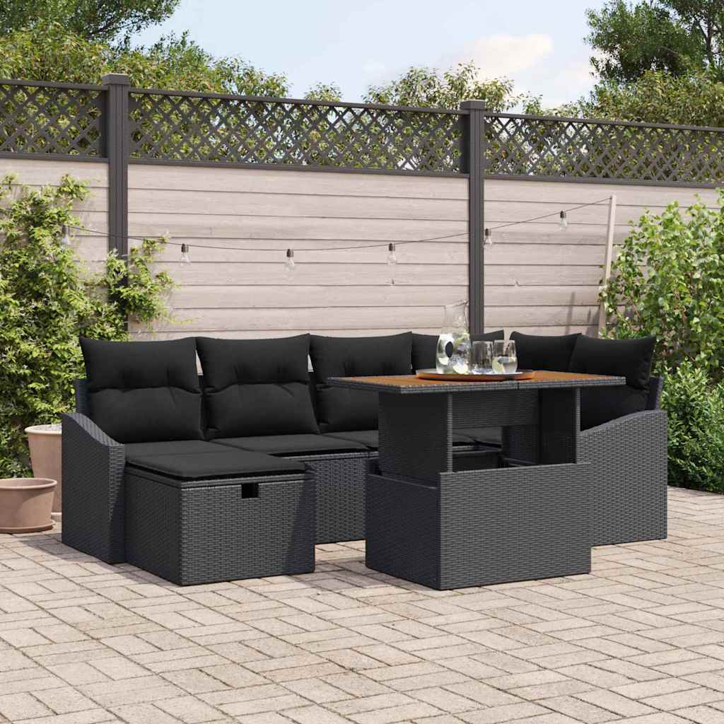 Tuin Sofa Set 7 pcs Zwart poly rattan is nu te koop bij PeponiXL, paradijselijk wonen!