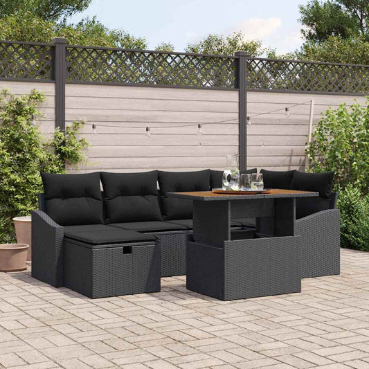 Tuin Sofa Set 7 pcs Zwart poly rattan is nu te koop bij PeponiXL, paradijselijk wonen!