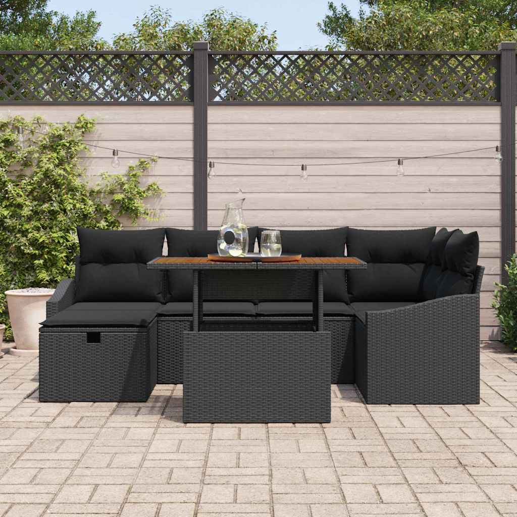 Tuin Sofa Set 7 pcs Zwart poly rattan is nu te koop bij PeponiXL, paradijselijk wonen!