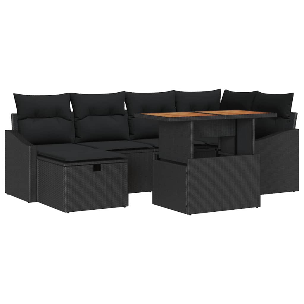 Tuin Sofa Set 7 pcs Zwart poly rattan is nu te koop bij PeponiXL, paradijselijk wonen!