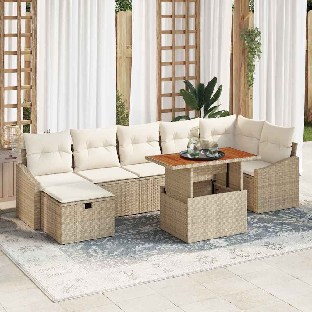 Tuin Sofa Set 8 pcs Beige poly rattan is nu te koop bij PeponiXL, paradijselijk wonen!