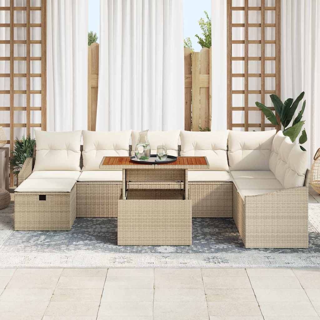 Tuin Sofa Set 9 pcs Beige poly rattan is nu te koop bij PeponiXL, paradijselijk wonen!
