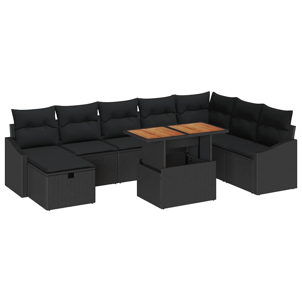 Tuin Sofa Set 9 pcs Zwart poly rattan is nu te koop bij PeponiXL, paradijselijk wonen!