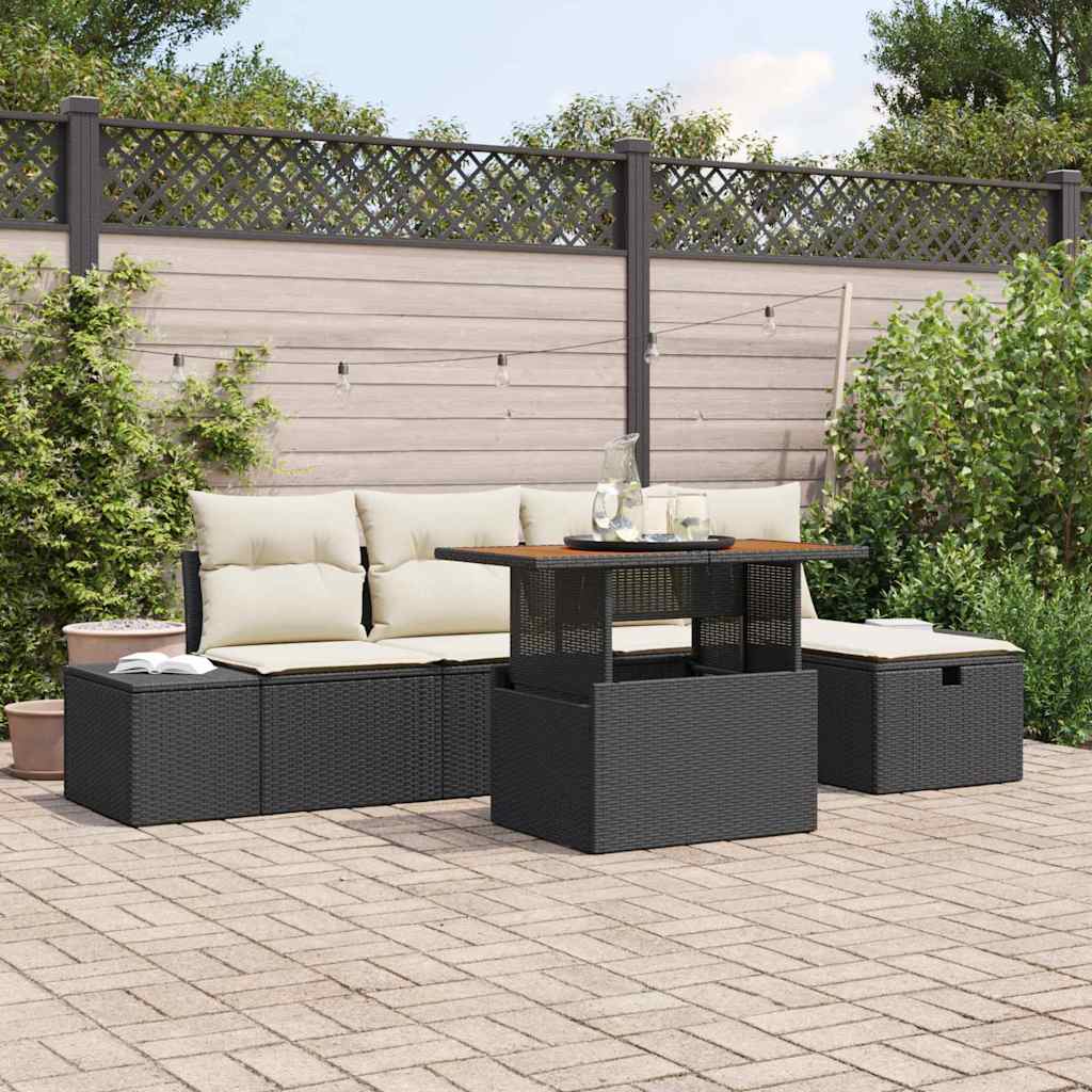 Tuin Sofa Set 6 pcs Zwart poly rattan is nu te koop bij PeponiXL, paradijselijk wonen!