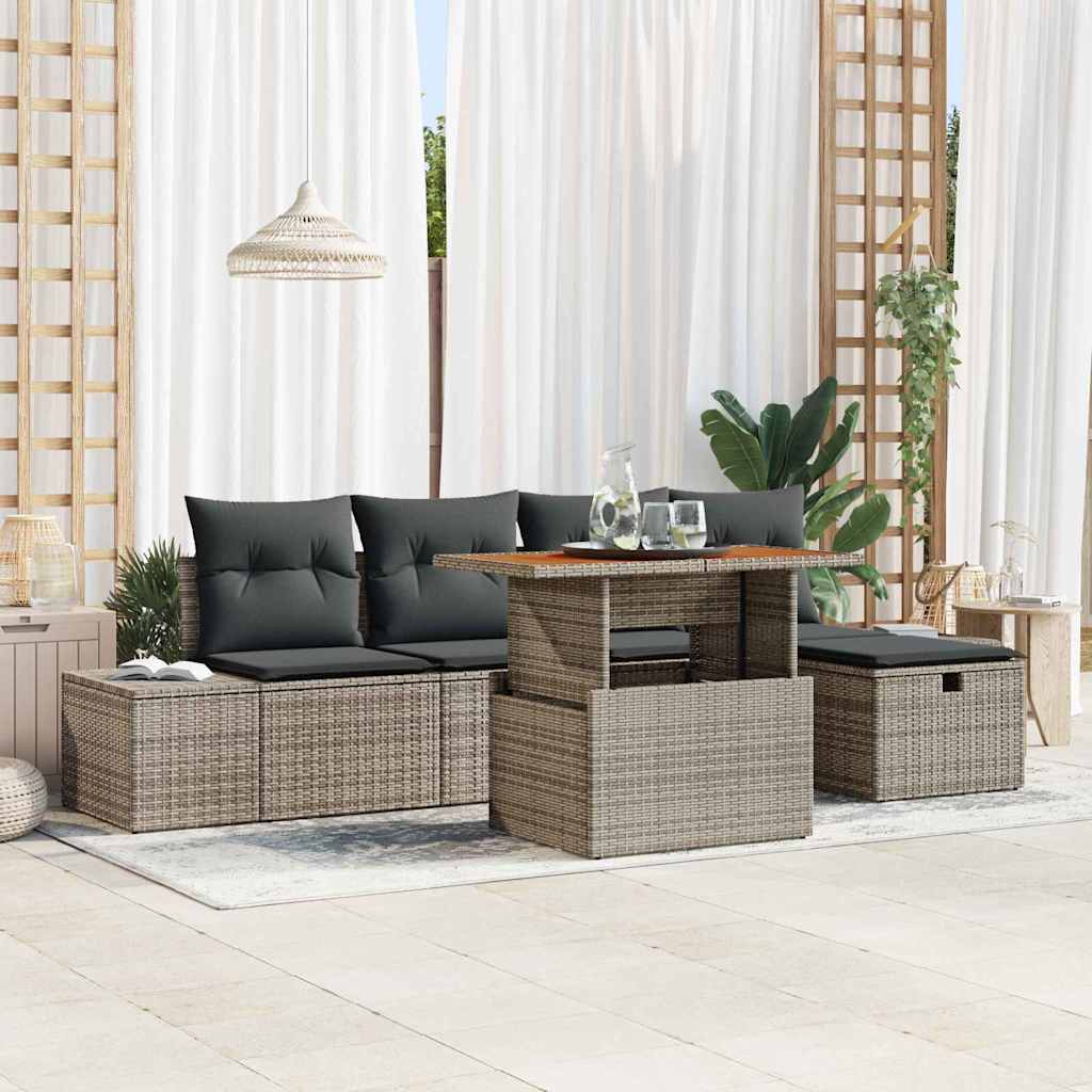 Tuin Sofa Set 6 pcs Grijs poly rattan is nu te koop bij PeponiXL, paradijselijk wonen!