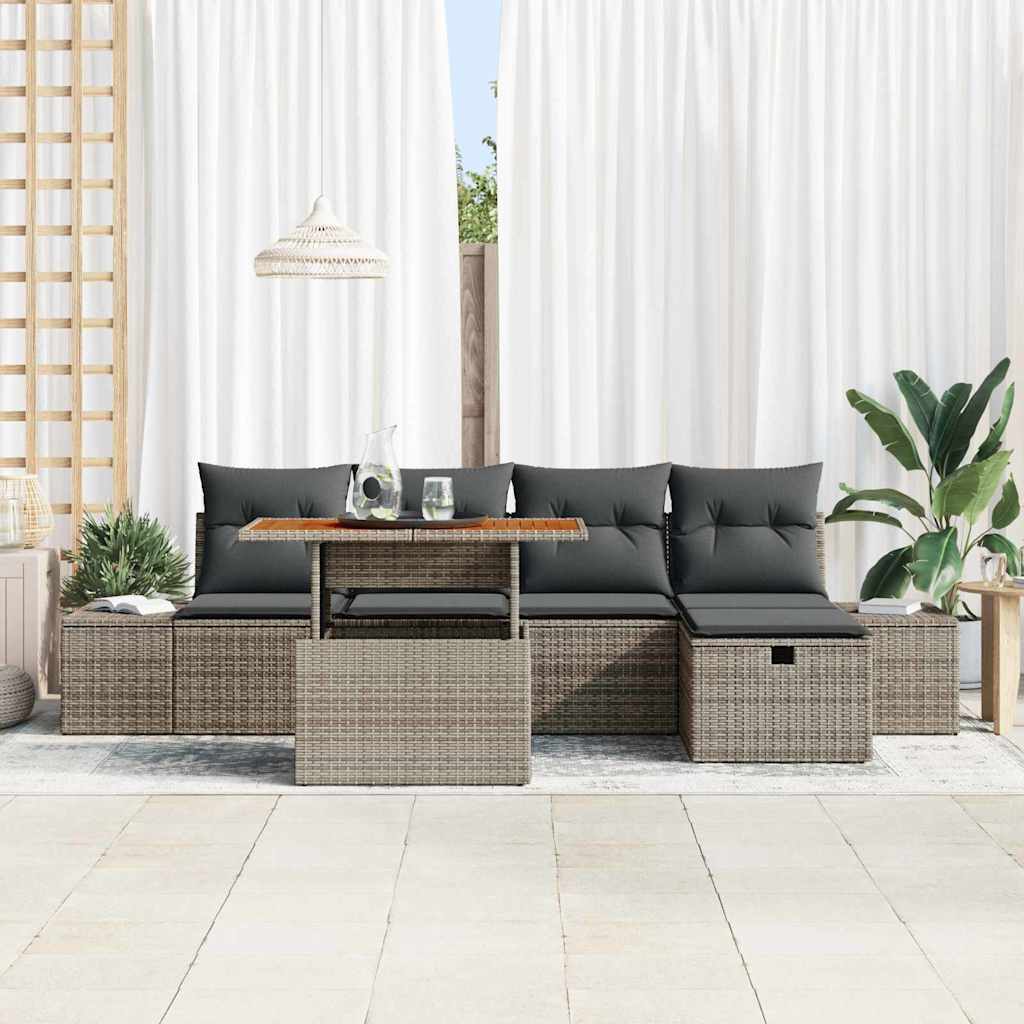 Tuin Sofa Set 6 pcs Grijs poly rattan is nu te koop bij PeponiXL, paradijselijk wonen!