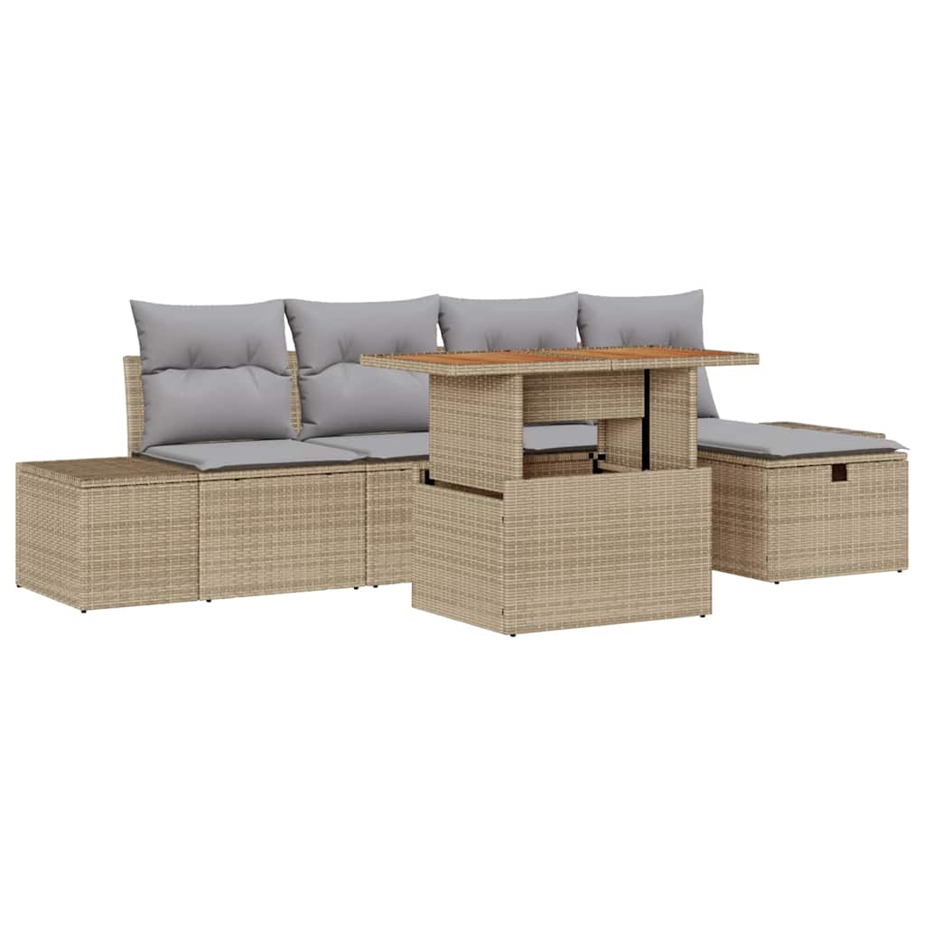 Tuin Sofa Set 6 pcs Beige poly rattan is nu te koop bij PeponiXL, paradijselijk wonen!