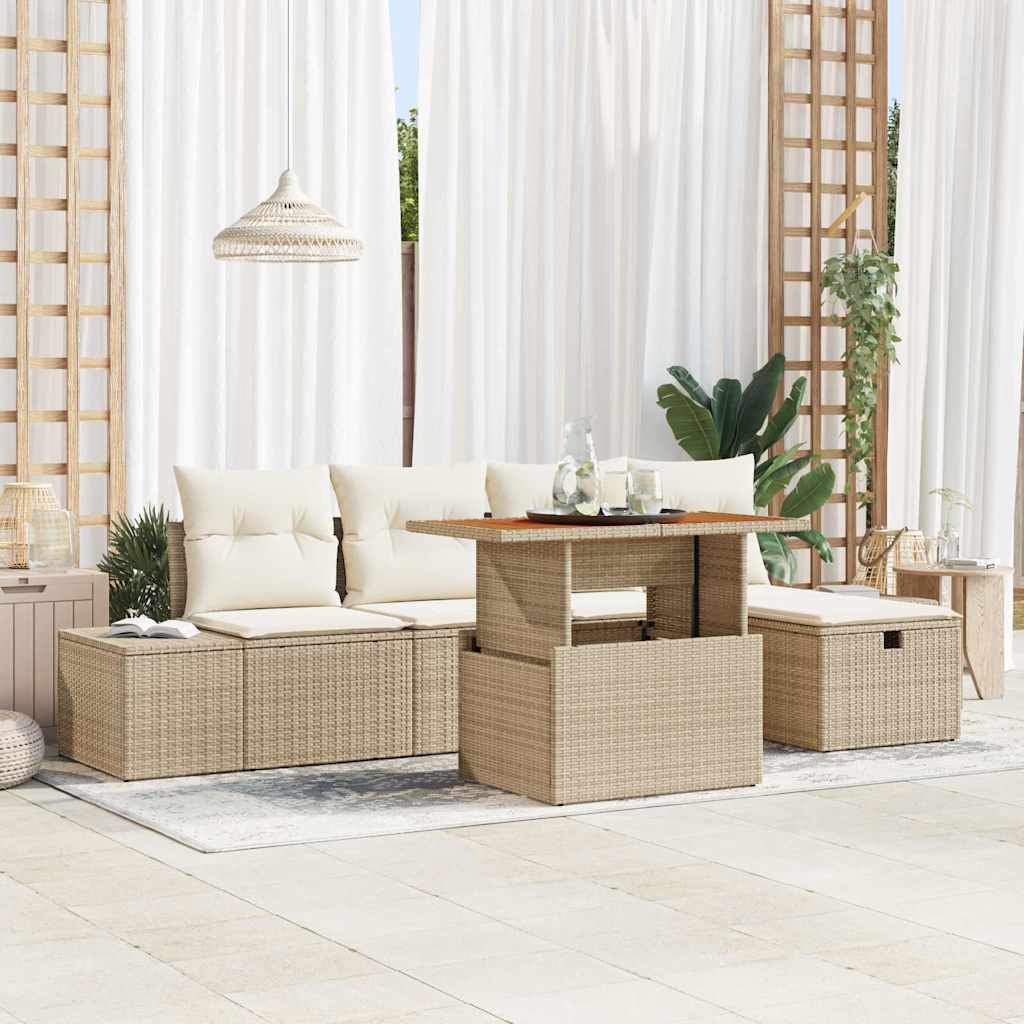 Tuin Sofa Set 6 pcs Beige poly rattan is nu te koop bij PeponiXL, paradijselijk wonen!