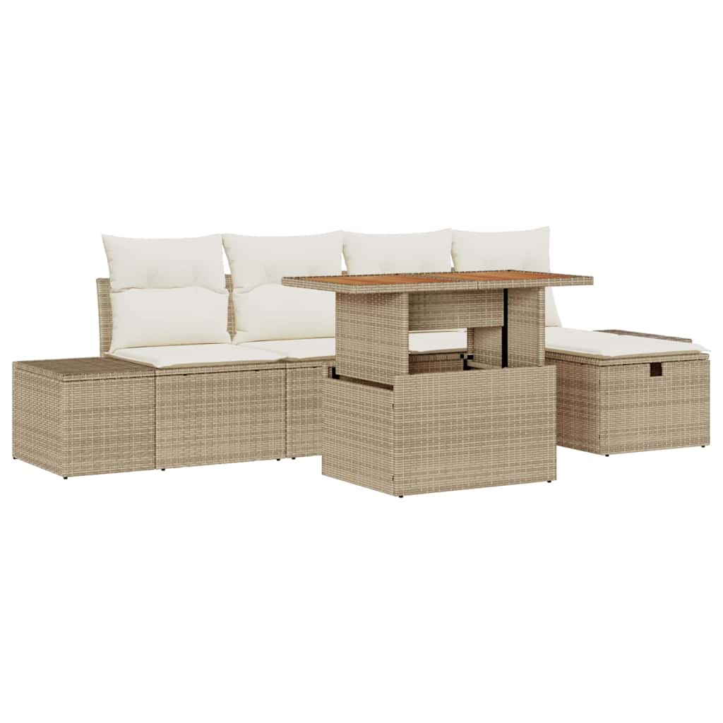 Tuin Sofa Set 6 pcs Beige poly rattan is nu te koop bij PeponiXL, paradijselijk wonen!
