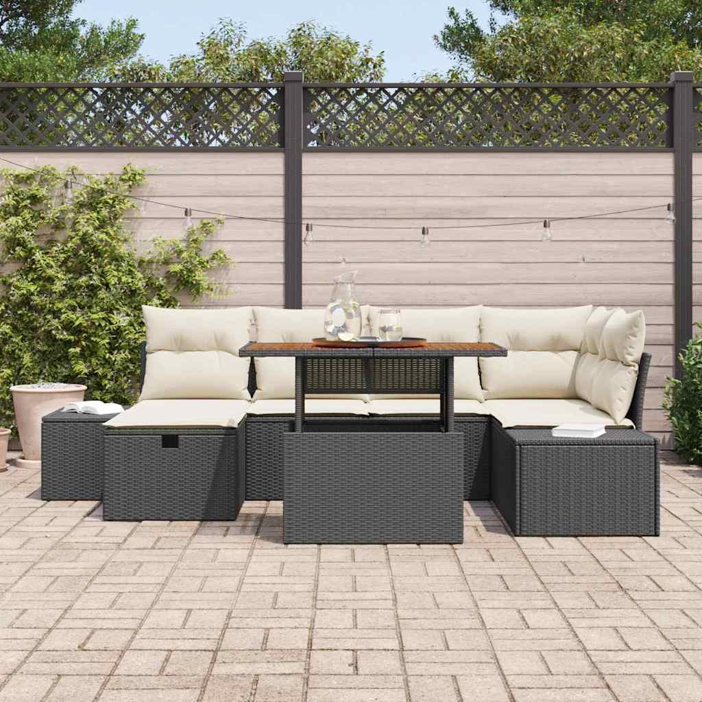 Tuin Sofa Set 7 pcs Zwart poly rattan is nu te koop bij PeponiXL, paradijselijk wonen!