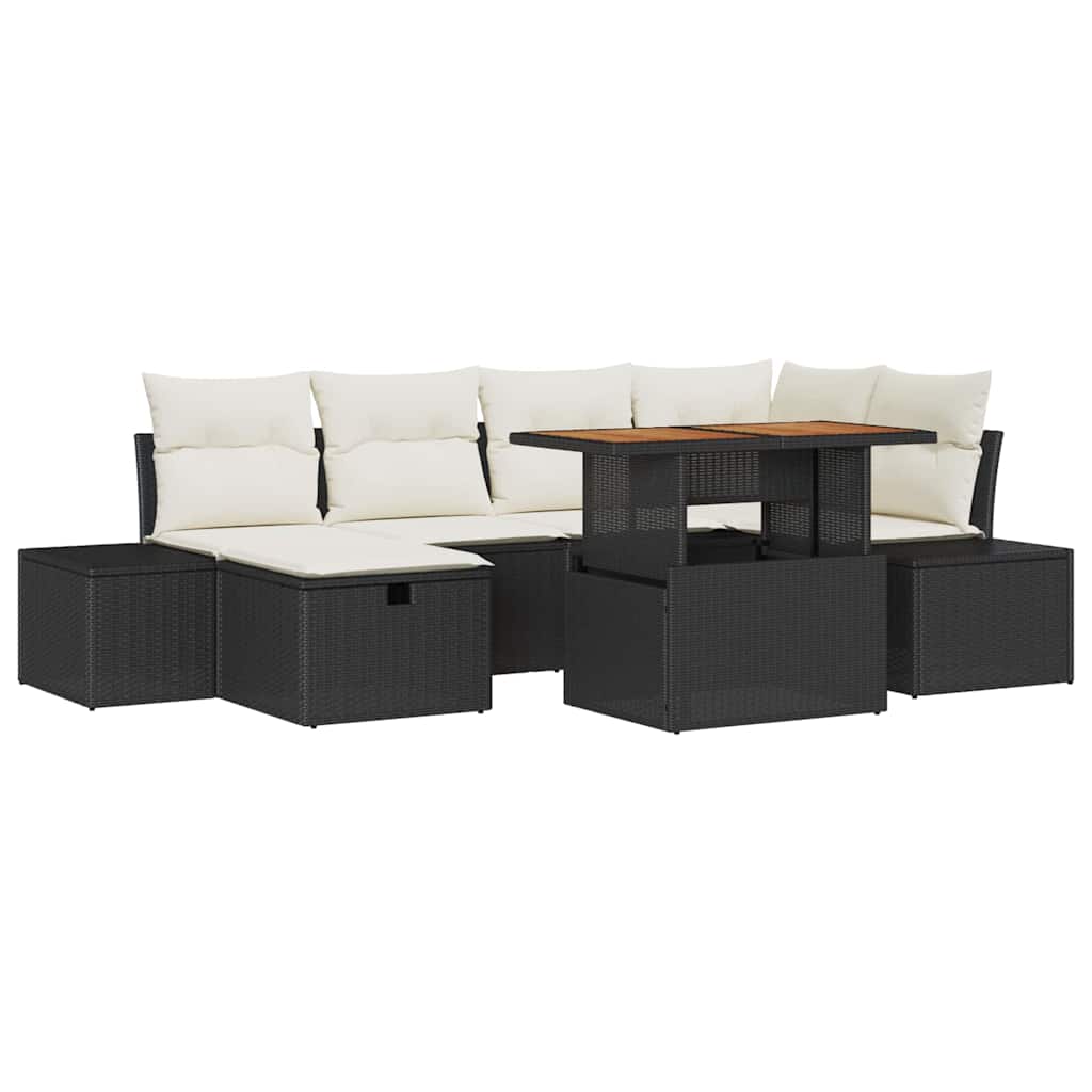 Tuin Sofa Set 7 pcs Zwart poly rattan is nu te koop bij PeponiXL, paradijselijk wonen!
