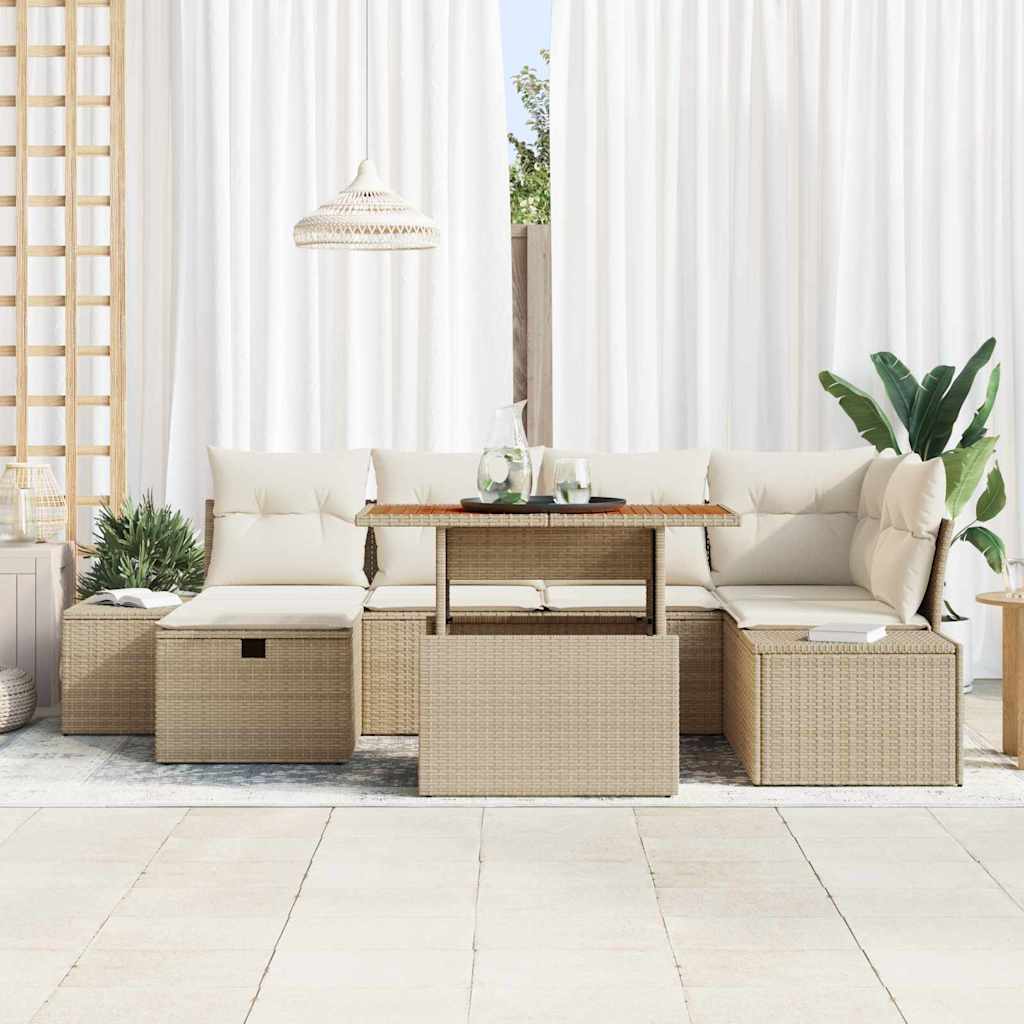 Tuin Sofa Set 7 pcs Beige poly rattan is nu te koop bij PeponiXL, paradijselijk wonen!