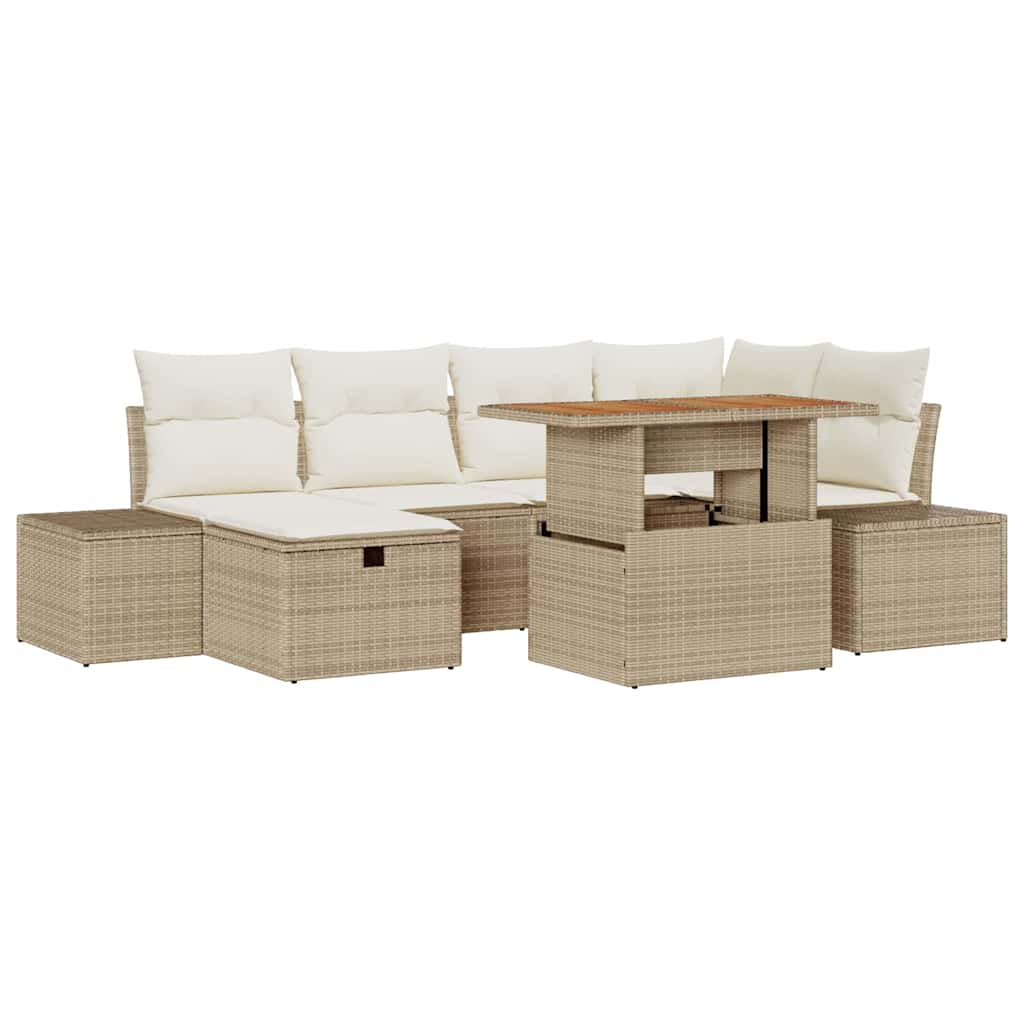 Tuin Sofa Set 7 pcs Beige poly rattan is nu te koop bij PeponiXL, paradijselijk wonen!