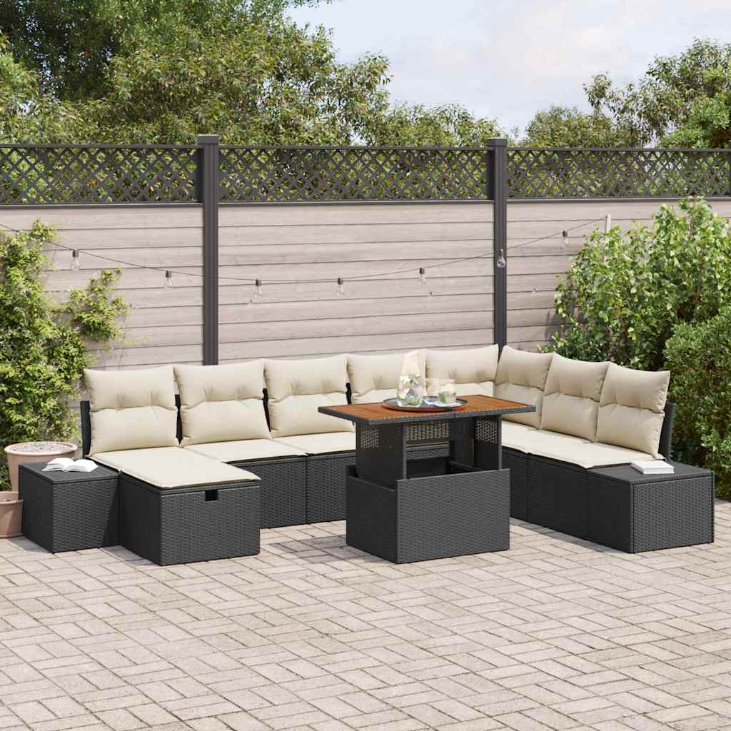 Tuin Sofa Set met opslag 9 pcs Zwart Poly riet is nu te koop bij PeponiXL, paradijselijk wonen!