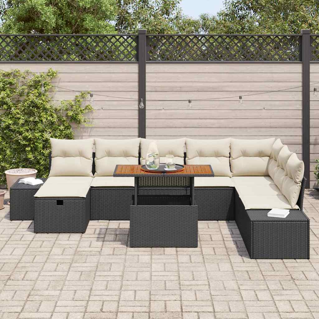 Tuin Sofa Set met opslag 9 pcs Zwart Poly riet is nu te koop bij PeponiXL, paradijselijk wonen!