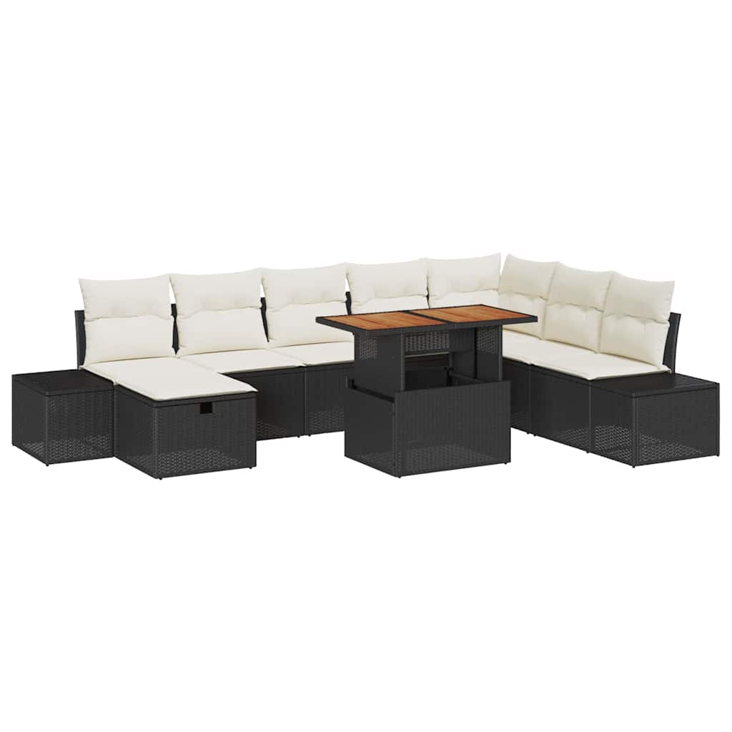 Tuin Sofa Set met opslag 9 pcs Zwart Poly riet is nu te koop bij PeponiXL, paradijselijk wonen!