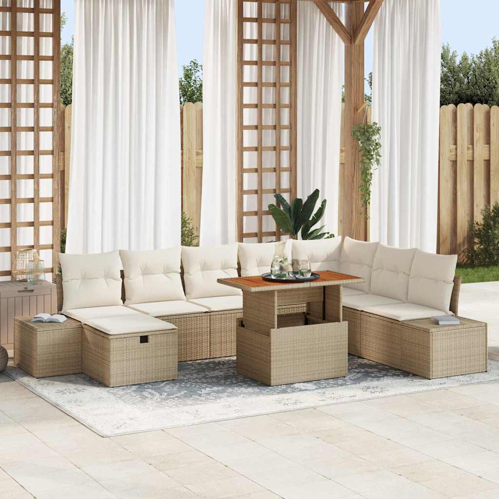 Tuin Sofa Set met opslag 9 pcs Beige Poly riet is nu te koop bij PeponiXL, paradijselijk wonen!