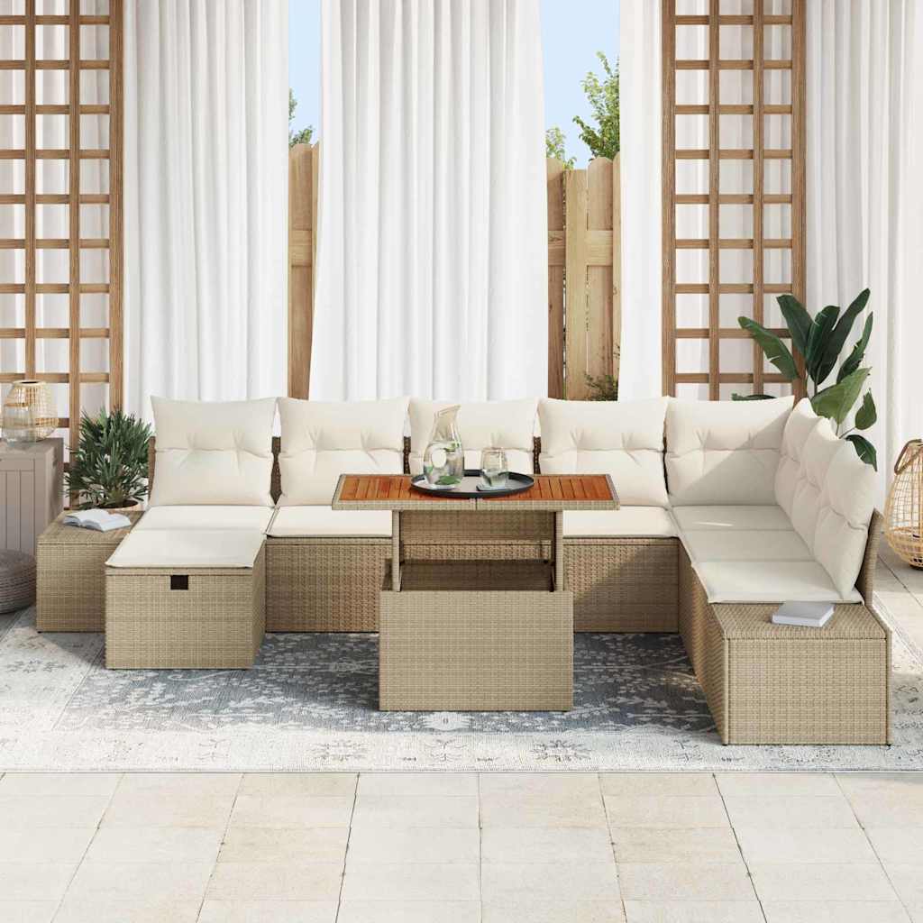 Tuin Sofa Set met opslag 9 pcs Beige Poly riet is nu te koop bij PeponiXL, paradijselijk wonen!
