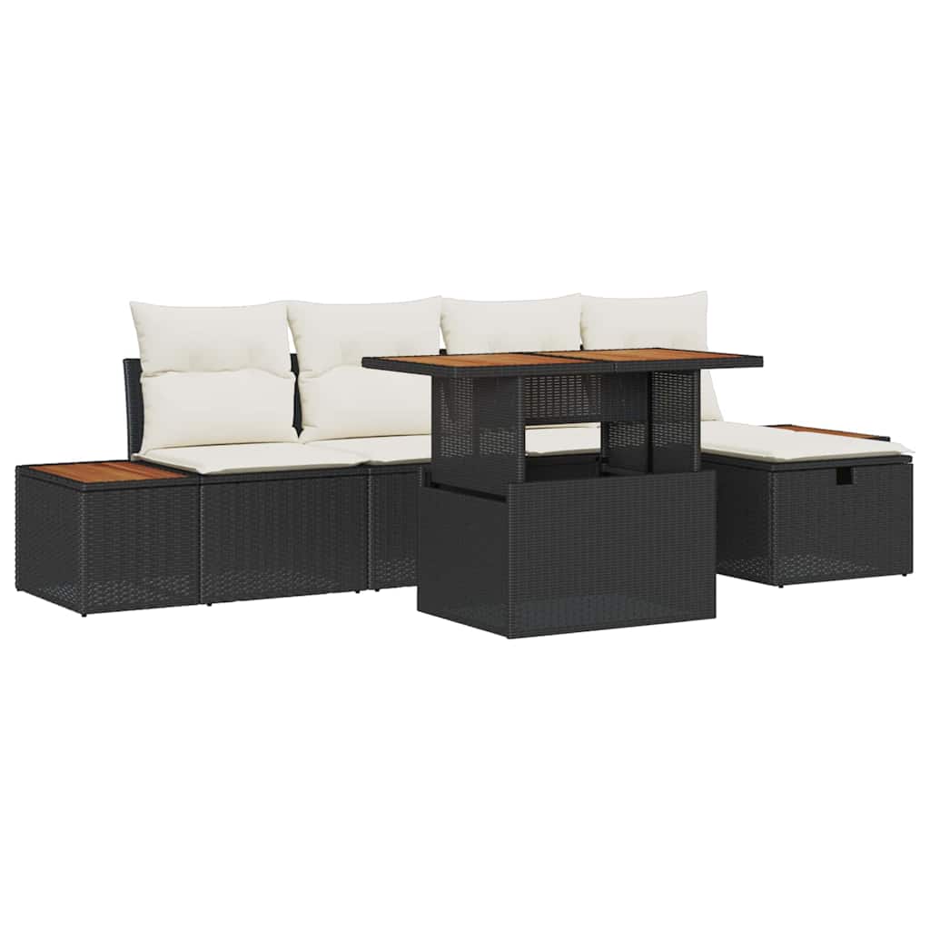 Tuin Sofa Set 6 pcs Zwart poly rattan is nu te koop bij PeponiXL, paradijselijk wonen!