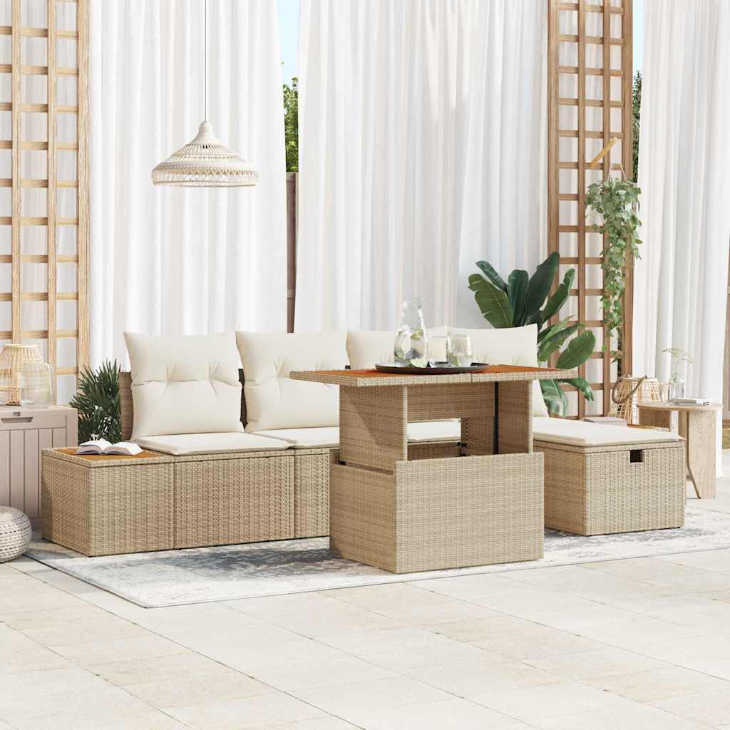 Tuin Sofa Set 6 pcs Beige poly rattan is nu te koop bij PeponiXL, paradijselijk wonen!