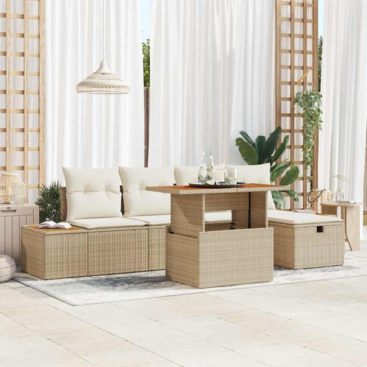 Tuin Sofa Set 6 st Beige poly rattan is nu te koop bij PeponiXL, paradijselijk wonen!