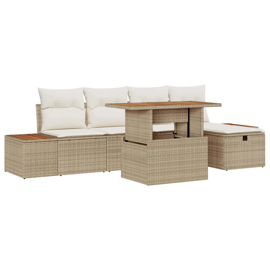 Tuin Sofa Set 6 pcs Beige poly rattan is nu te koop bij PeponiXL, paradijselijk wonen!