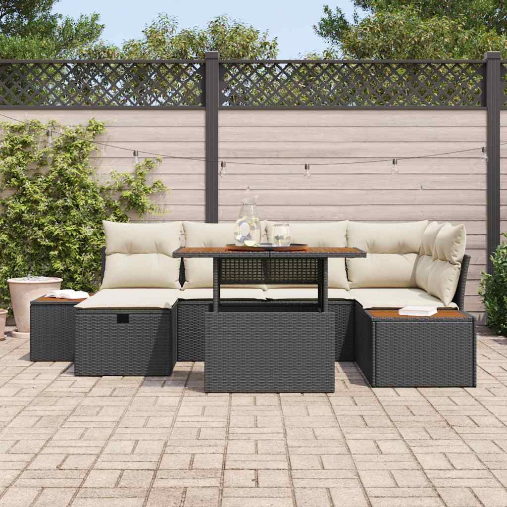 Tuin Sofa Set 7 pcs Zwart poly rattan is nu te koop bij PeponiXL, paradijselijk wonen!
