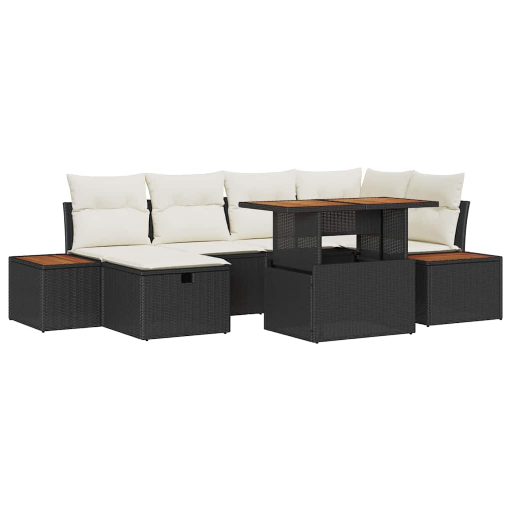 Tuin Sofa Set 7 pcs Zwart poly rattan is nu te koop bij PeponiXL, paradijselijk wonen!