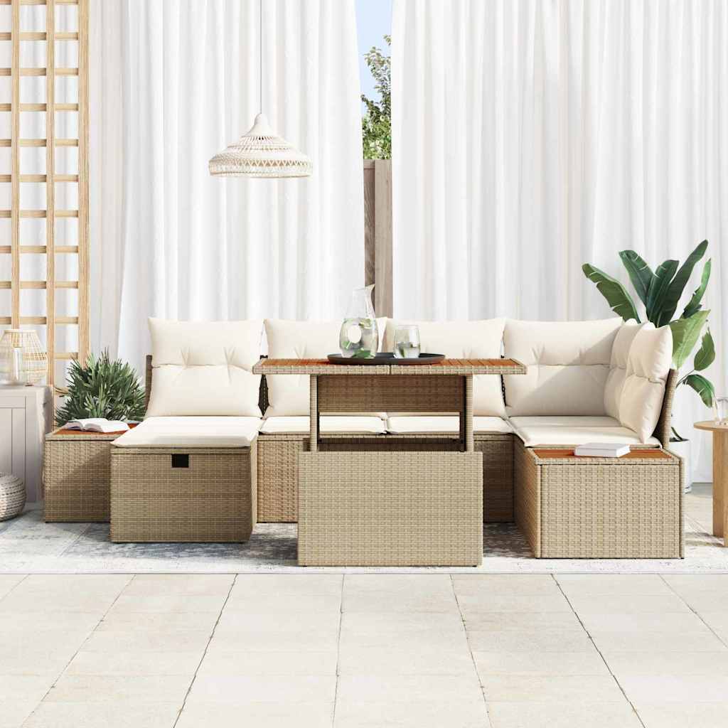 Tuin Sofa Set 7 pcs Beige poly rattan is nu te koop bij PeponiXL, paradijselijk wonen!