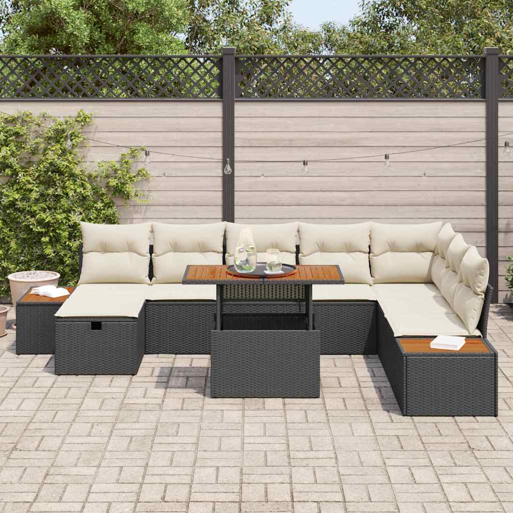 Tuinbankenset met kussen met opslag 9 pcs Zwart poly rattan is nu te koop bij PeponiXL, paradijselijk wonen!