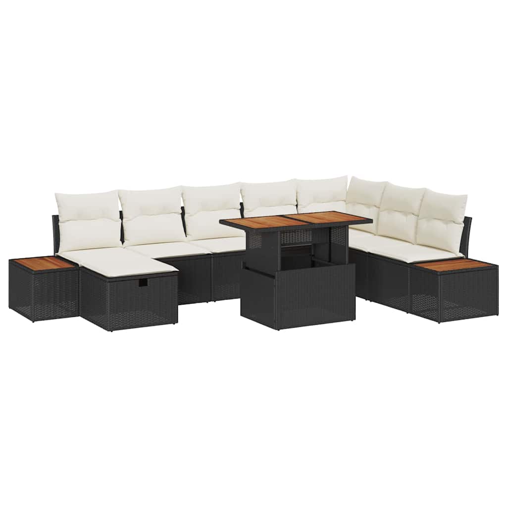 Tuinbankenset met kussen met opslag 9 pcs Zwart poly rattan is nu te koop bij PeponiXL, paradijselijk wonen!