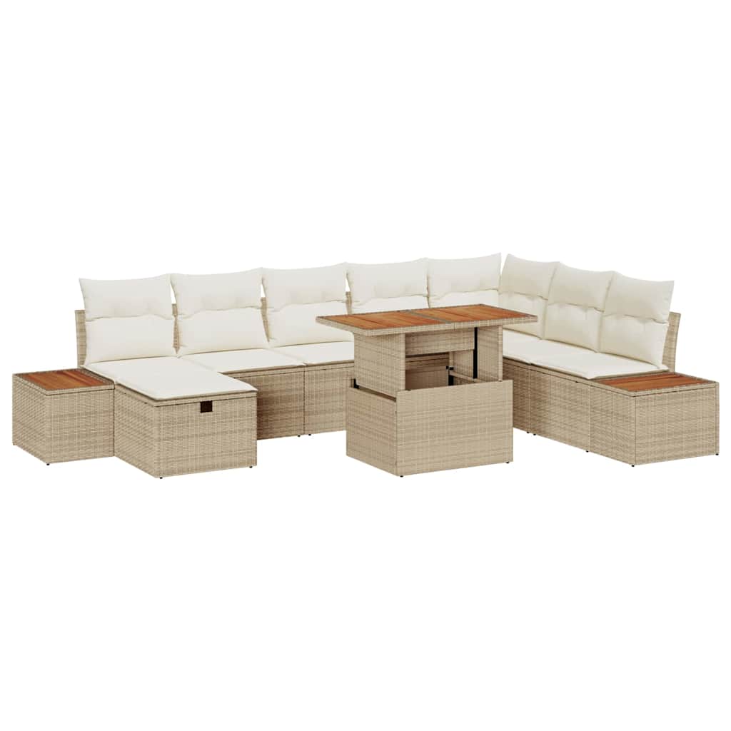 Tuinbankenset met kussen met opslag 9 pcs Beige poly rattan is nu te koop bij PeponiXL, paradijselijk wonen!