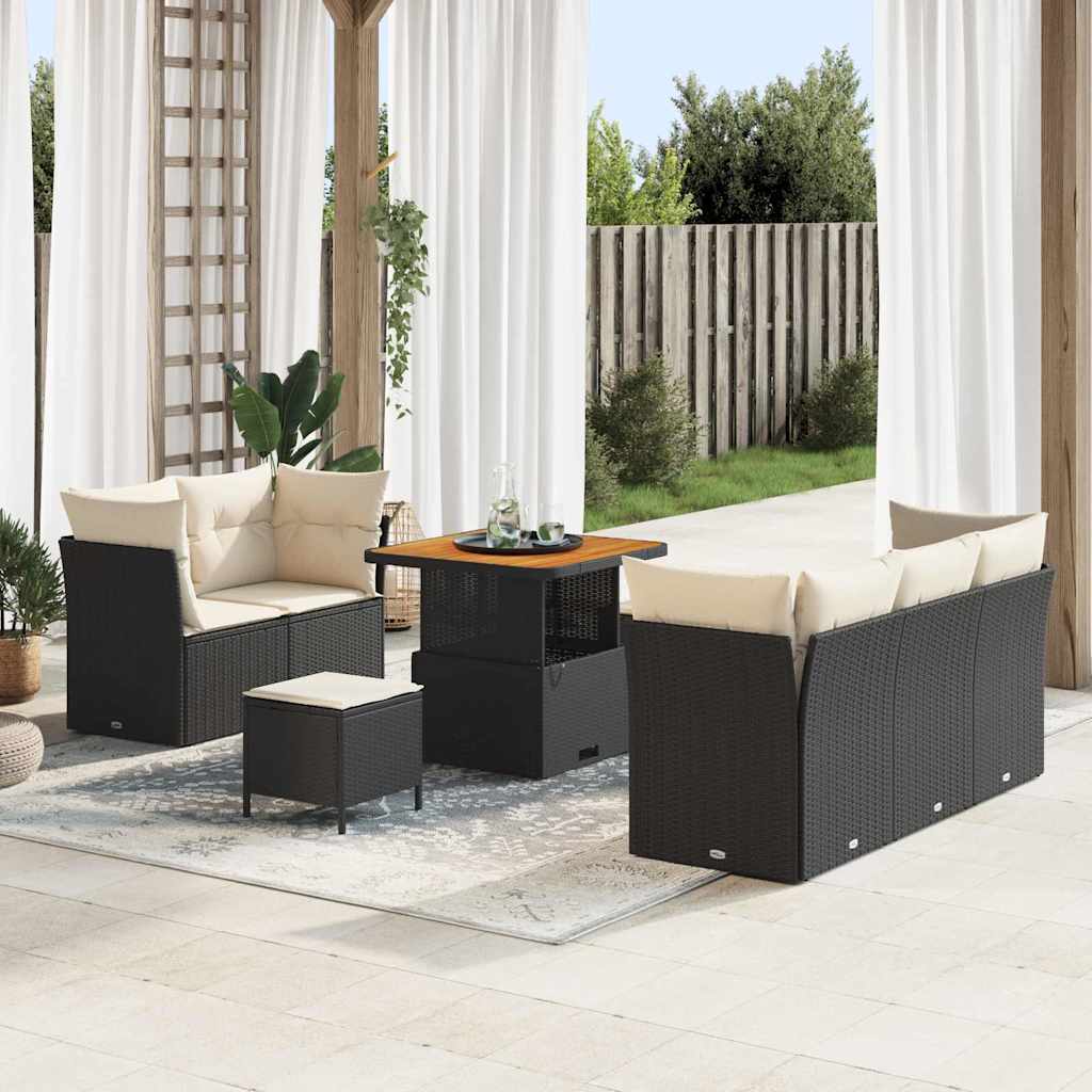 Tuin Sofa Set 8 pcs Zwart poly rattan is nu te koop bij PeponiXL, paradijselijk wonen!