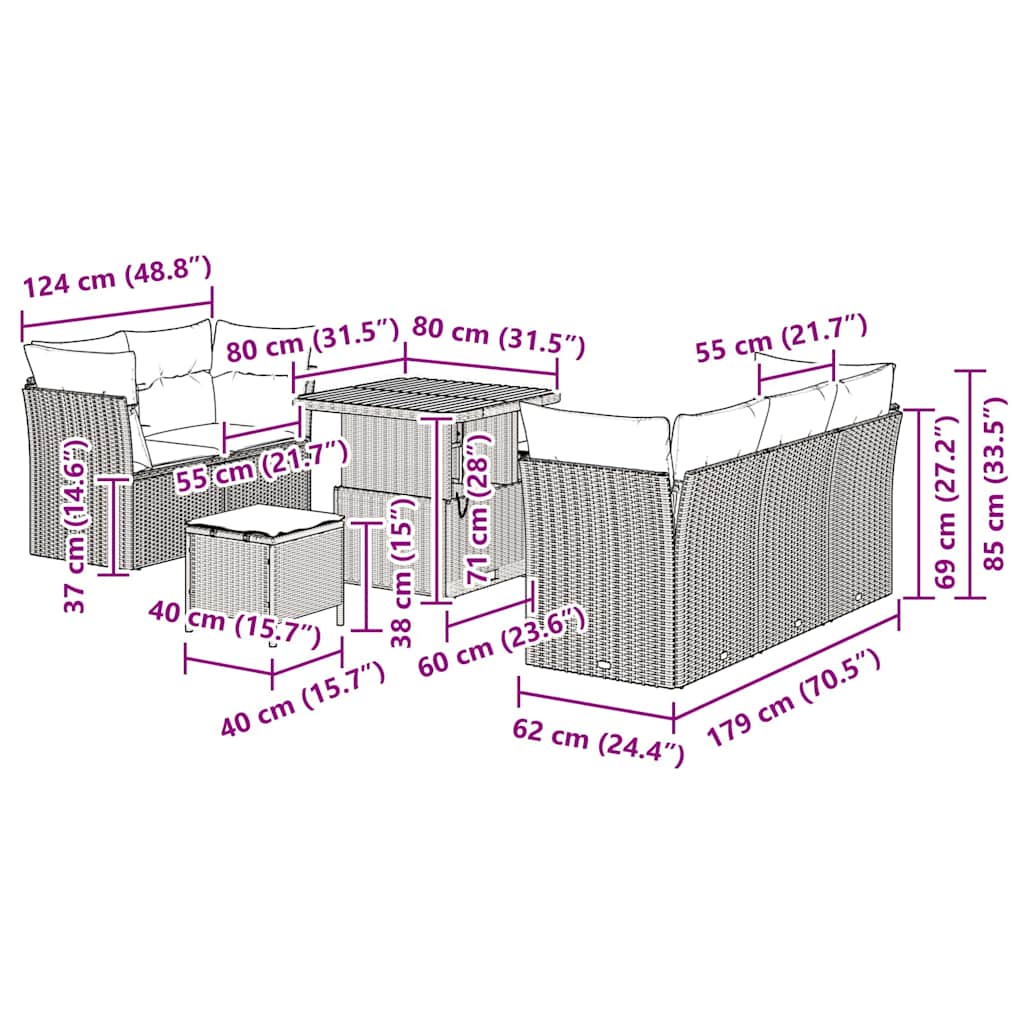 Tuin Sofa Set 8 pcs Zwart poly rattan is nu te koop bij PeponiXL, paradijselijk wonen!