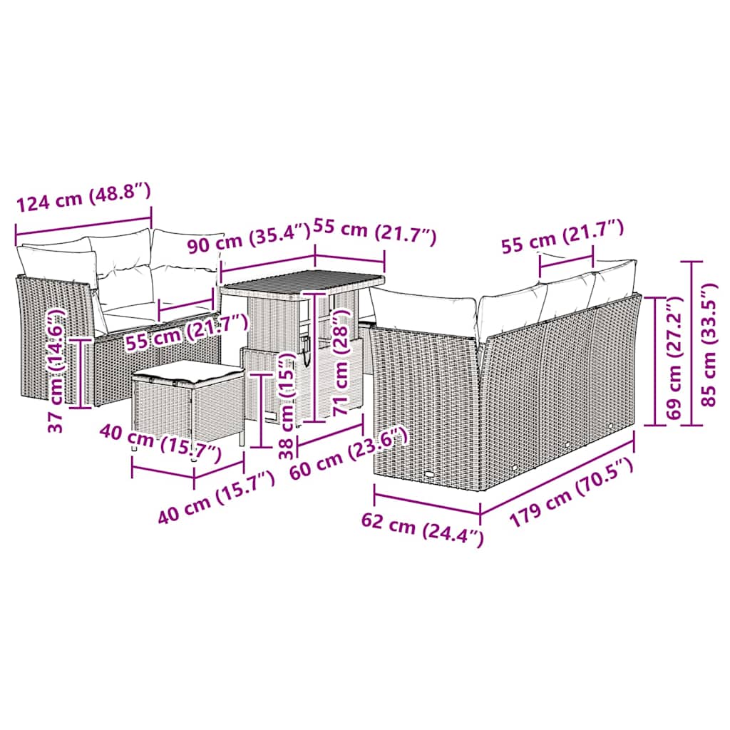 Tuin Sofa Set 8 pcs Beige poly rattan is nu te koop bij PeponiXL, paradijselijk wonen!