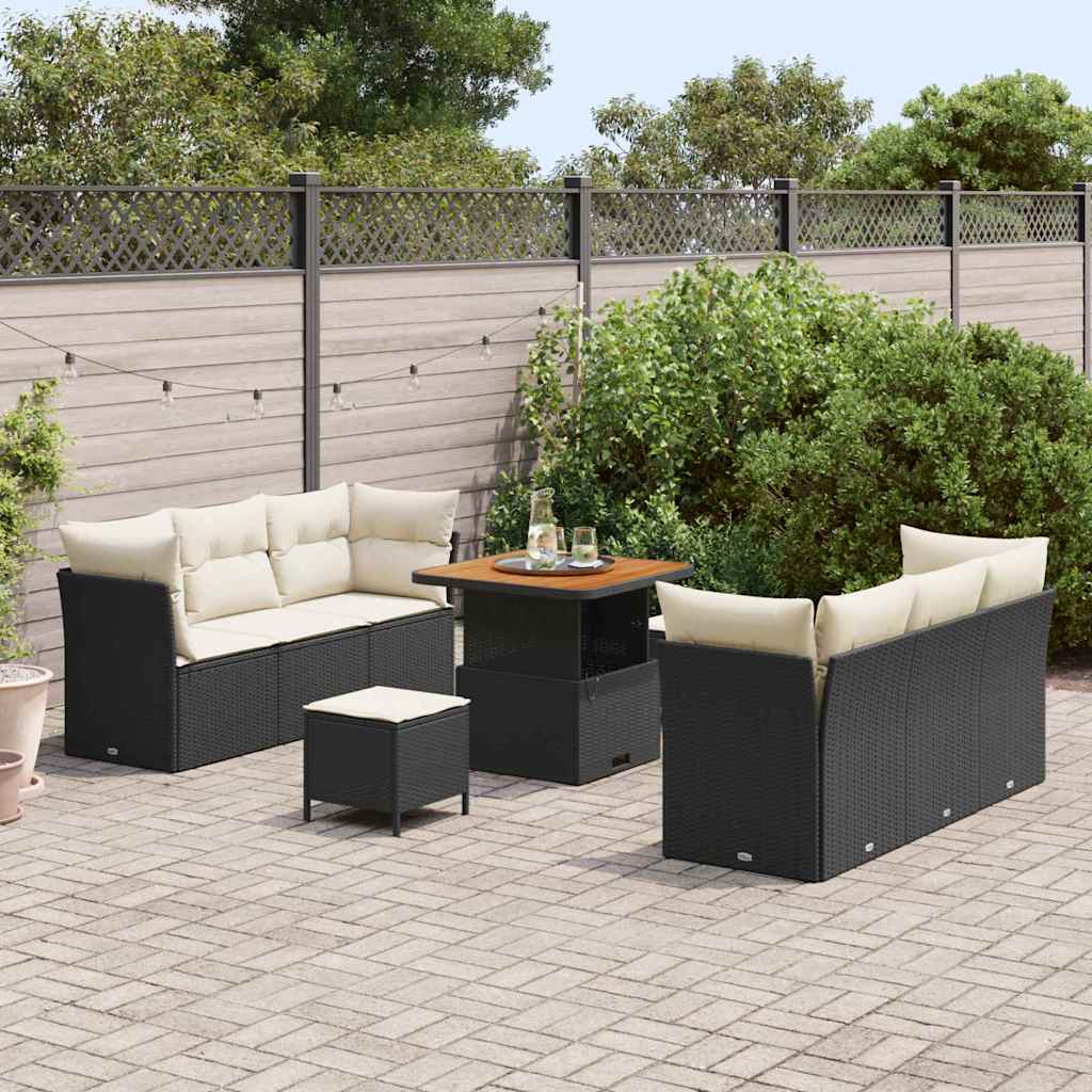 Tuin Sofa Set met kussen 9 pcs Zwart poly rattan is nu te koop bij PeponiXL, paradijselijk wonen!