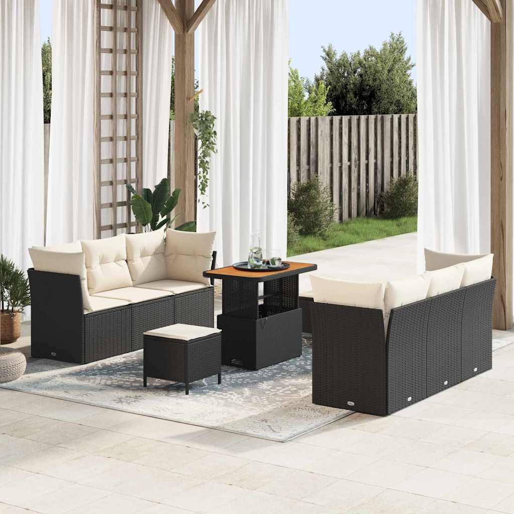 Tuin Sofa Set met kussen 9 pcs Zwart poly rattan is nu te koop bij PeponiXL, paradijselijk wonen!