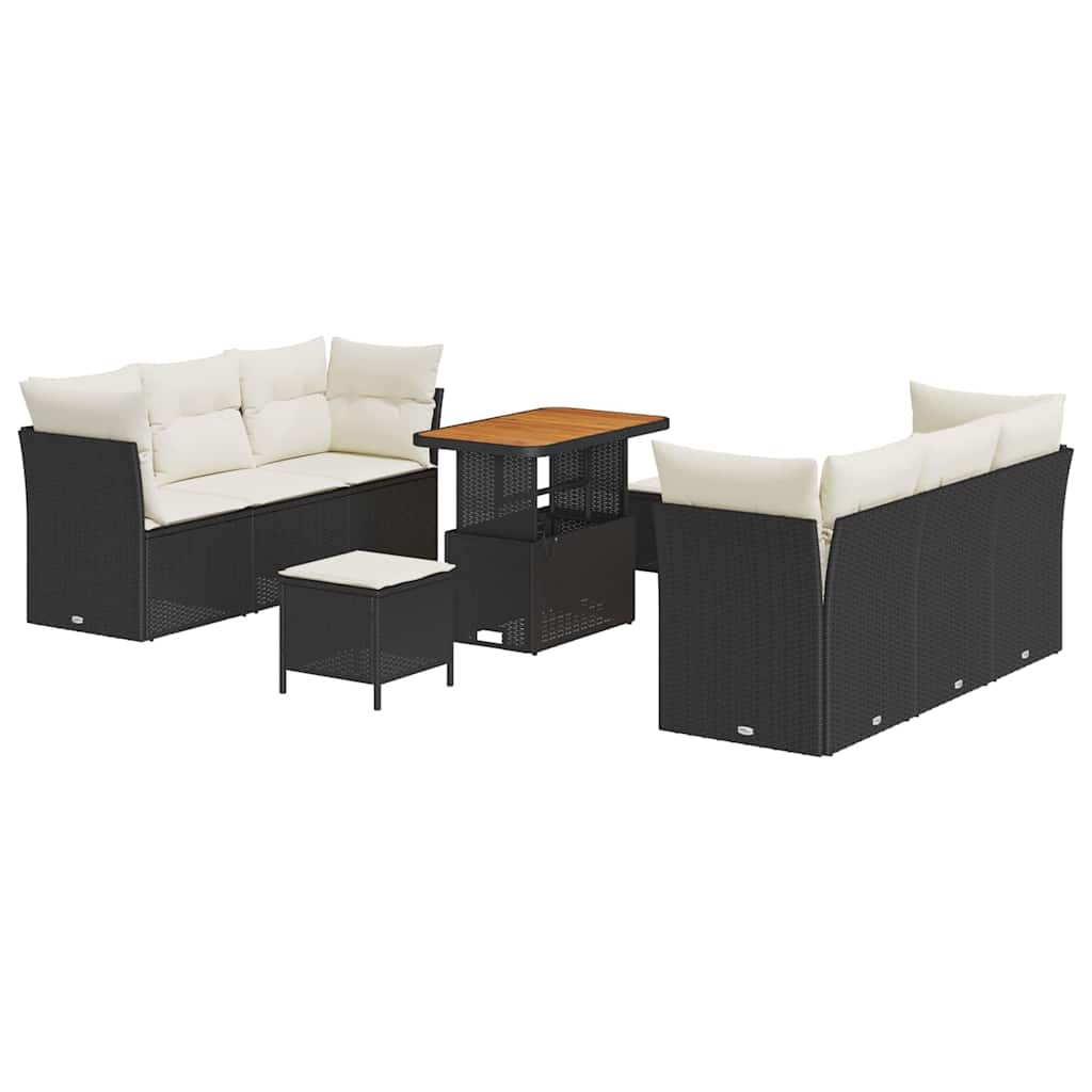 Tuin Sofa Set met kussen 9 pcs Zwart poly rattan is nu te koop bij PeponiXL, paradijselijk wonen!