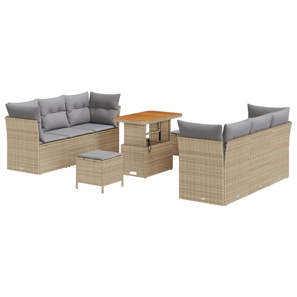 Tuin Sofa Set met kussen 9 pcs Beige poly rattan is nu te koop bij PeponiXL, paradijselijk wonen!