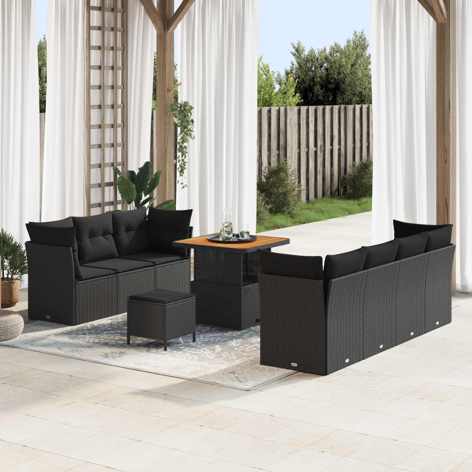 Tuinbankenset 10 pcs Zwart poly rattan is nu te koop bij PeponiXL, paradijselijk wonen!