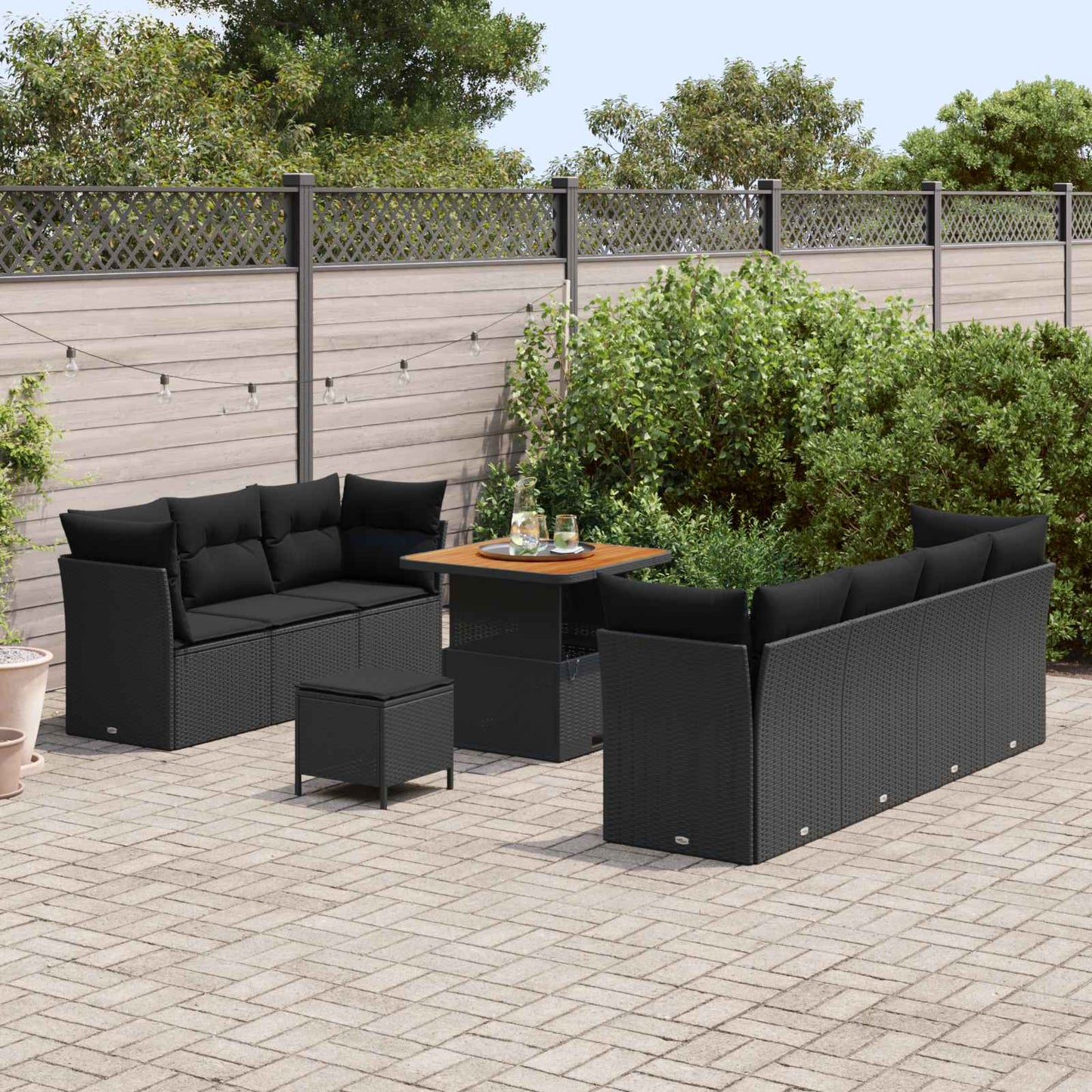 Tuinbankenset 10 pcs Zwart poly rattan is nu te koop bij PeponiXL, paradijselijk wonen!