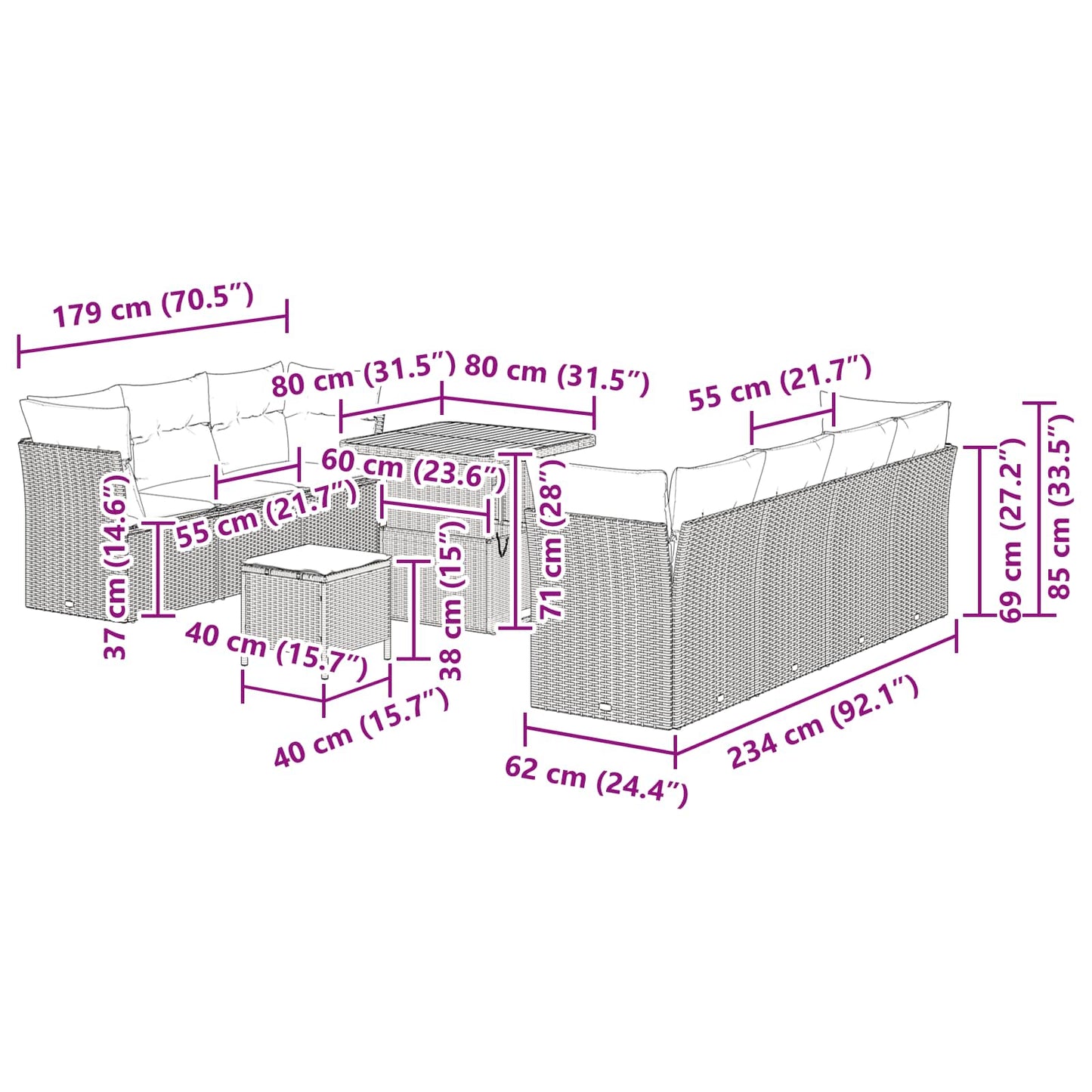 Tuinbankenset 10 pcs Zwart poly rattan is nu te koop bij PeponiXL, paradijselijk wonen!